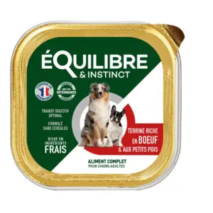 Pâtée riche au boeuf & aux petits pois pour chiens - Equilibre & Instinct