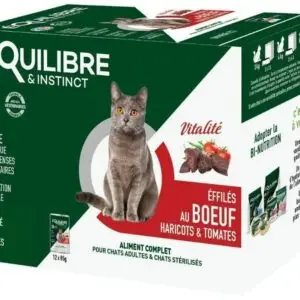Effilés au bœuf, haricots & tomates 12 X 85 g Chat stérilisé et Chat adulte Équilibre & Instinct