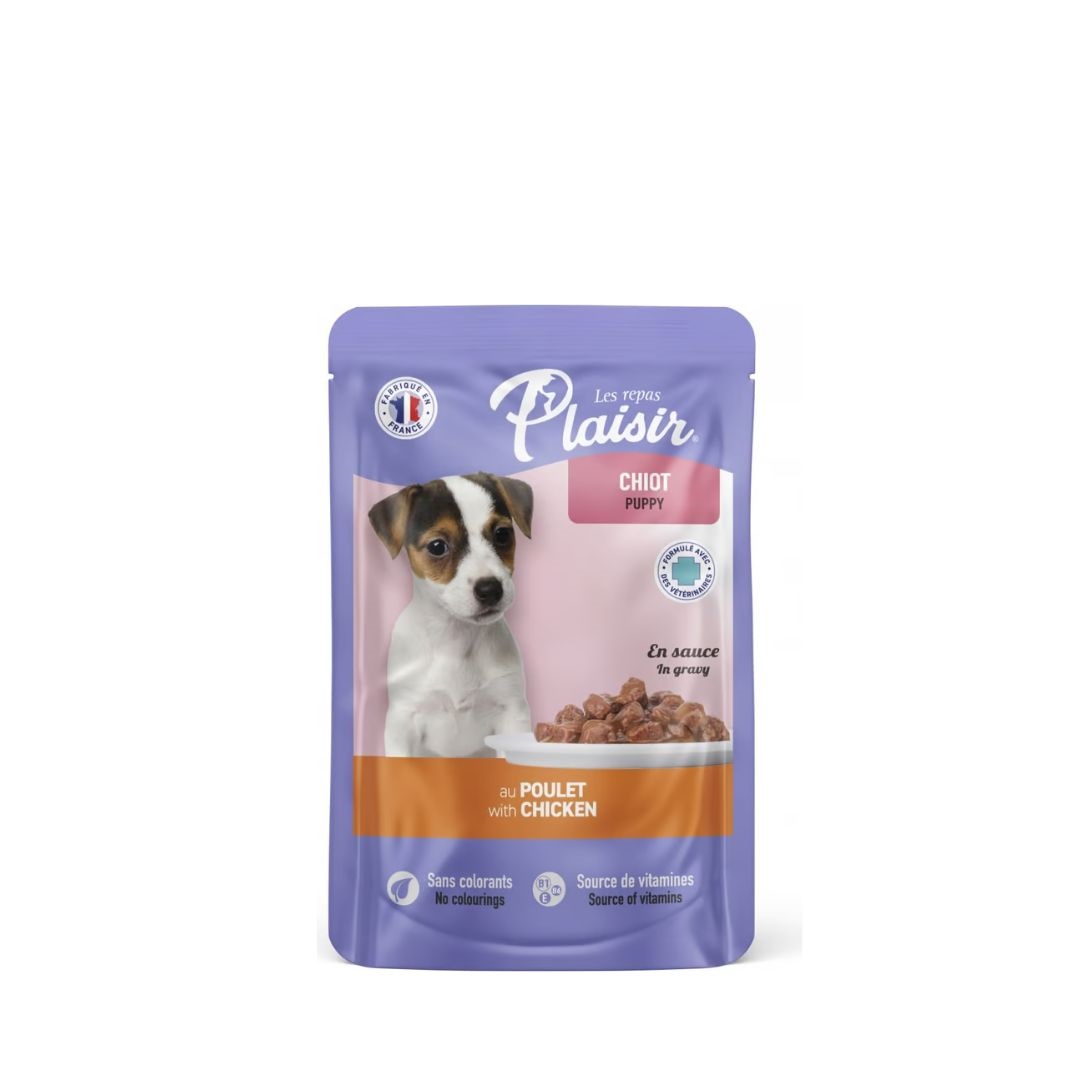 Emincés en sauce au poulet 100 g pour chiots Repas Plaisir