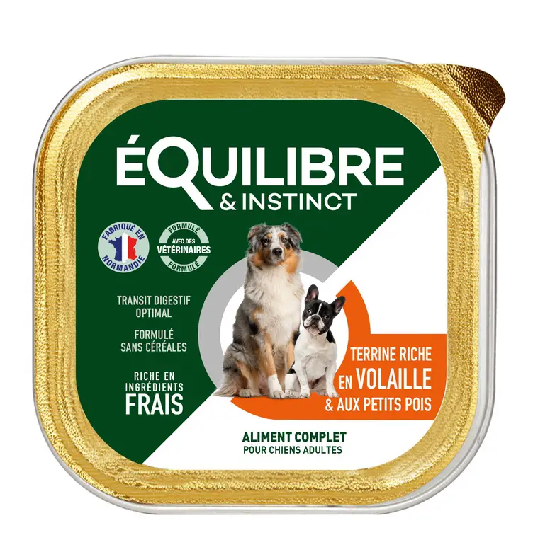 Pâtée riche en volaille & aux petits pois pour chiens - Equilibre & Instinct